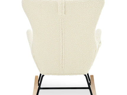 Rocking Chair Nursery, Teddy Upholstered Rocker Glider Chair With High Backrest, Adjustable Headrest & Pocket, Comfy Glider Chair For Nursery, Bedroom, Living Room, Offices, Rubber Wood