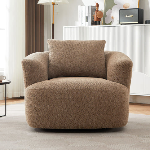 360° Swivel Barrel Sofa Chair With Throw Pillow, Upholstered Accent Chair