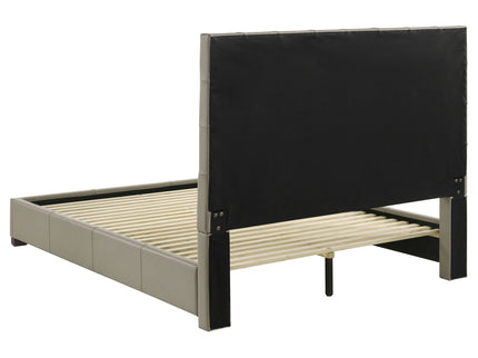 Queen Panel Platform Bed With Grid Tufted Headboard - Tan