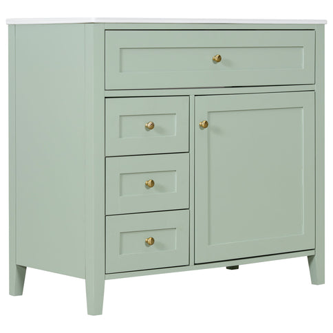 Bathroom Vanity With Sink, 3 Drawers & Cabinet With Adjustable Shelves