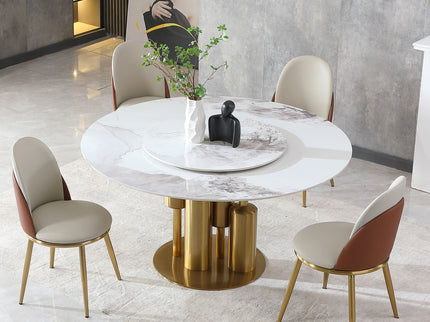 Dining Table, Round For Dining Room - Gold / Gold / White