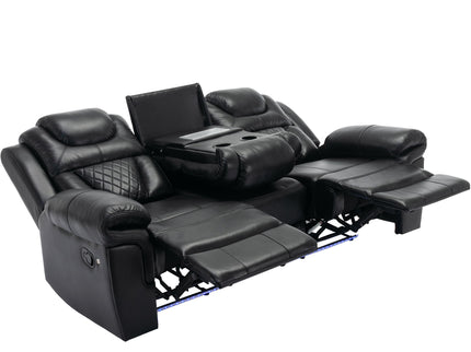 Home Theater Seating Manual Recliner Chair With Center Console And Led Light Strip For Living Room