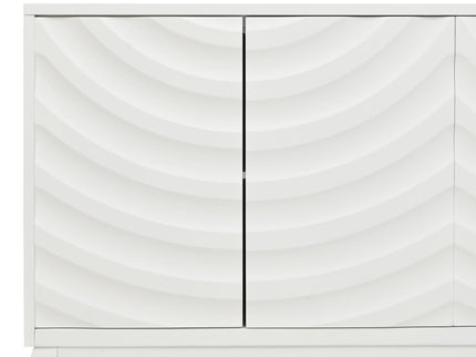 Elegant Sideboard With Sophisticated Wavy Pattern Doors And Arched Groove Design, Adjustable 4 Door Layout