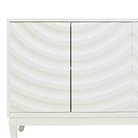 Elegant Sideboard With Sophisticated Wavy Pattern Doors And Arched Groove Design, Adjustable 4 Door Layout