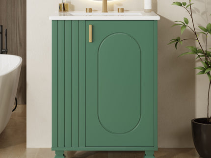 Classic Retro Bathroom Vanity With Sink, Door Shelf, Side Open Storage Frame