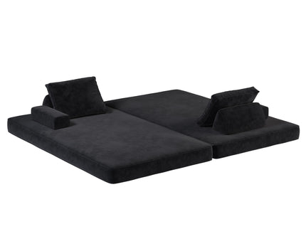 Multifunctional Convertible Sofa Bed With 2 Tumbler Backrests And 2 Pillows, Deep Seat Couch