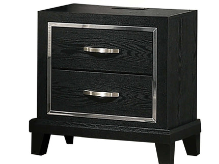 Nightstand With USB Port, Tapered Legs - Black