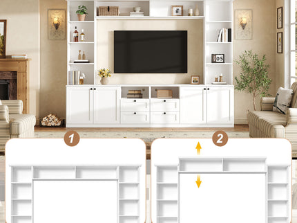 Farmhouse Elegant Entertainment Center Wall Unit With 4 Drawers