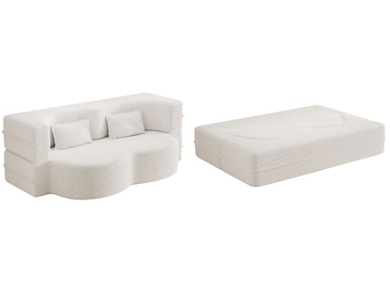 Modern Floor Sofa, With 2 Pillows, Convertible Teddy Fabric Foam Filled Bed