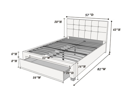Bed With Tufted Headboard And Storage Drawer