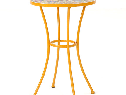 Outdoor Side Table With Tile Mosaic Table Top - Yellow