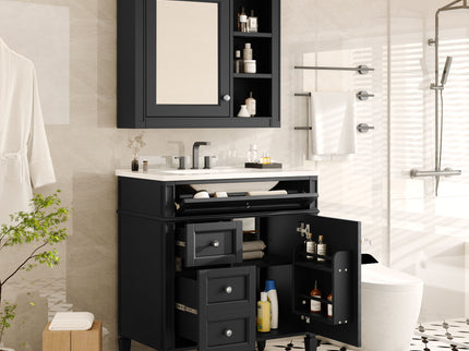 Bathroom Vanity With Medicine Cabinet, Royal Mirror Cabinet, Modern Bathroom Storage Cabinet With 2 Soft Closing Doors And 4 Drawers