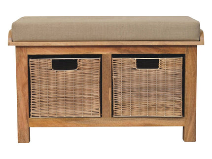 Rattan Basket Linen Bench - Brown
