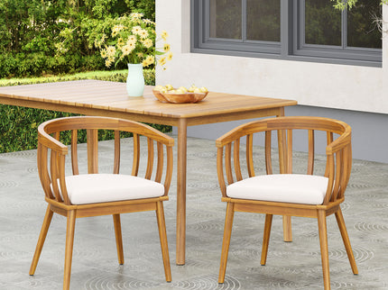 Klismos - Dining Armchair (Set of 2) - Teak / Beige