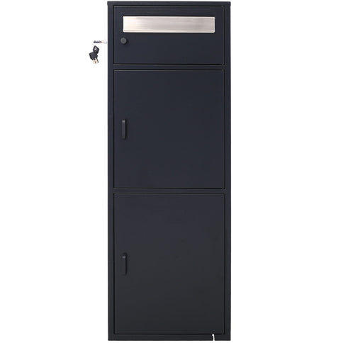 Large Steel Freestanding Floor Parcel Package Drop With Locking Letterbox Drop Mail Box With Multi Compartments - Black