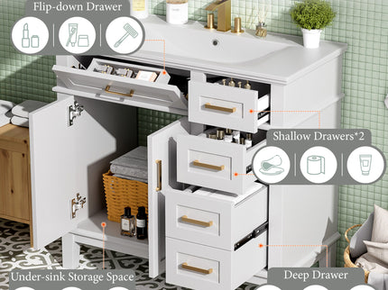 Modern Bathroom Vanity With Sink, Soft Close Doors, 4 Storage Drawers