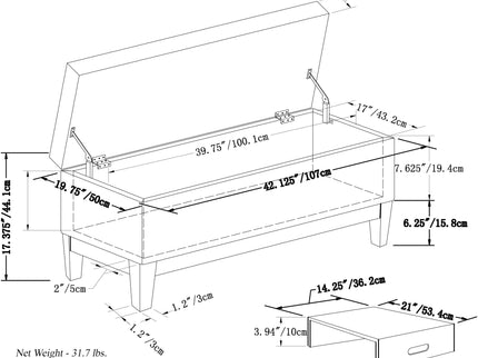 Oregon - Contemporary Storage Ottoman Bench With Tray