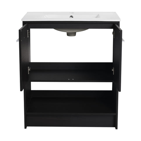 Modern Bathroom Vanity With Ceramic Sink, Freestanding Cabinet, Soft Closing Doors