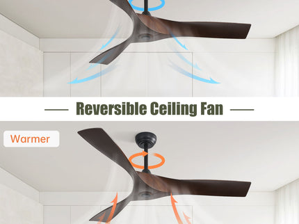 52" Blade Ceiling Fan Without Light, 6 Speed Reversible DC Motor For Living Room, Outdoor Use - Black