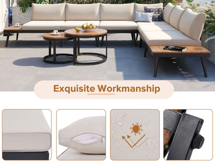 Modern Outdoor Sectional Sofa Set With Nesting Coffee Tables