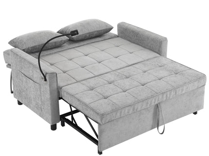 Pull-Out Sleeper Sofa With Reversible Backrest Cushion, Side Pockets, 2 USB Ports And A Phone Holder For Living Room