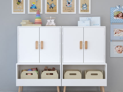 Toy Storage Cabinet With Doors And Open Shelf, Toddler Bookshelf For Playroom - White