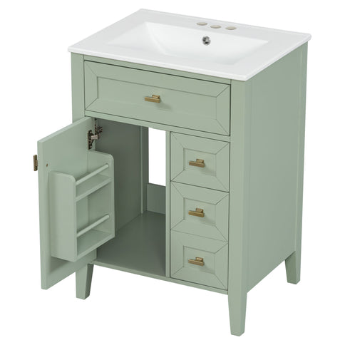 Bathroom Vanity With Sink, 3 Drawers & Cabinet With 2 Tier Door Storage Rack, Soft Close Doors & Drawers