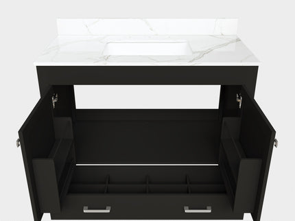 Bathroom Vanity Set, Fluted Cabinet, Soft Close Doors & Drawers, 3 Faucet Holes, Sink Included - Black