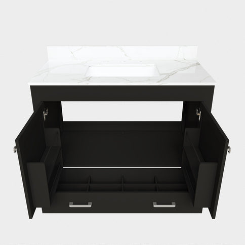 Bathroom Vanity Set, Fluted Cabinet, Soft Close Doors & Drawers, 3 Faucet Holes, Sink Included - Black