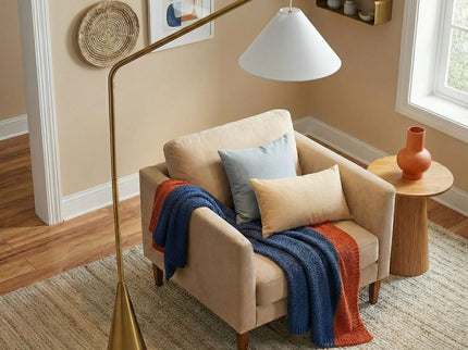 Lisbon - Floor Lamp With On / Off Switch Coned Base Hanging Shade - Antique Brass / White