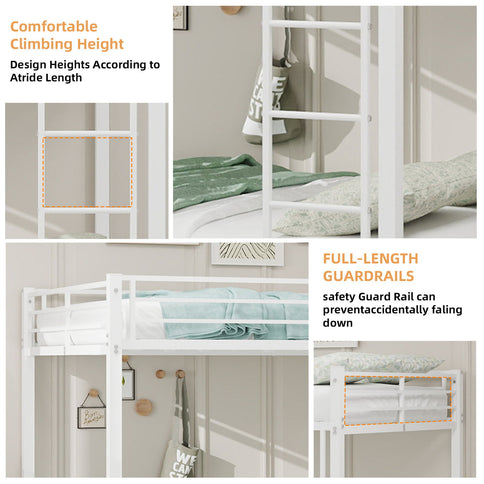 Bunk Bed For Kids, Convertible Frame With Ladders & Guardrail