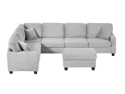 Upholstered U-Shaped Sectional Sofa With Movable Ottoman And Side Storage Pockets