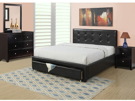 Bed With Tufted Headboard And Storage Drawer