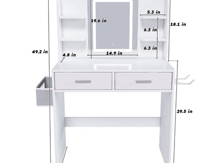 Elegant LED Mirror Vanity Dressing Table With Adjustable Lights, Drawers & Storage - White