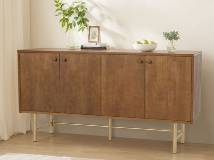 Modern Scandinavian 4 Door Sideboard Storage Cabinet With Adjustable Shelves - Brown / Gold