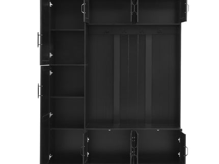 Tall Hall Tree With Shoe Storage, 4 In 1 Entryway Bench With 6 Cabinets, 4 Coat Hooks & Adjustable Shelf For Hallway - Black