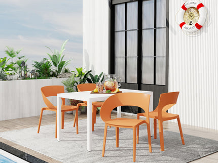 4 Piece Set Of Modern Designed Single Chairs With Long Table