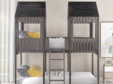 Bunk Bed With Roof, Window, Guardrail, Ladder