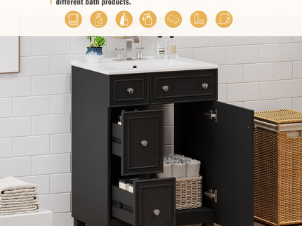 Transitional Style Bathroom Vanity Cabinet With Ceramic Sink