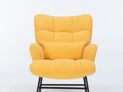 Rocking Chair Nursery, Teddy Upholstered Glider Rocker With High Backrest, Reading Chair Modern Rocking Accent Chairs Glider Recliner For Living Room - Yellow