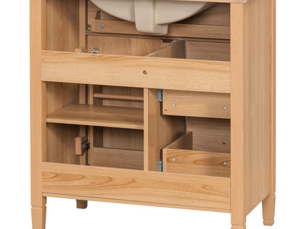 Bathroom Vanity With Sink, Flip Drawer & Adjustable Shelf - Natural