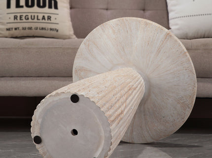 Fluted Pedestal Round Coffee Table - Beige / Yellow