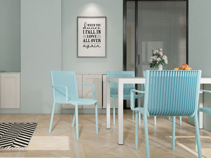 4 Piece Stackable Single Chairs With Vertical Stripe Design For All Weather