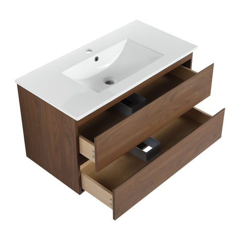 Wall Mounted Bathroom Vanity & Sink, 2 Soft Close Drawers