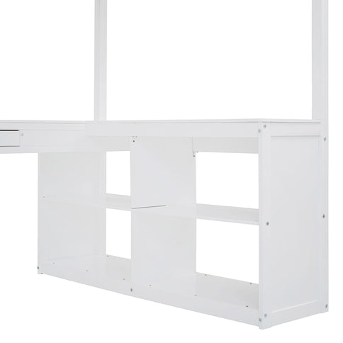 Loft Bed With Drawers, Cabinet, Shelves With Desk