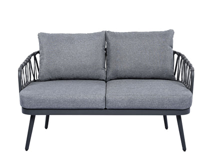 4 Piece Outdoor Patio Furniture Set, Metal Chairs With Woven Rope U Shaped Backrest