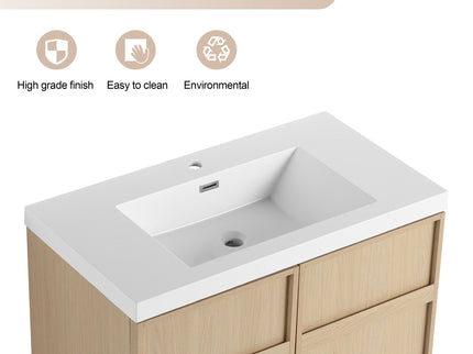Freestanding Bathroom Vanity With Sink & 2 Soft Close Cabinet Doors