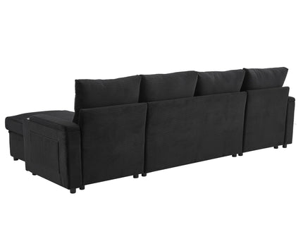 U Shaped Sectional Sofa Bed With Storage Chaise Lounges, USB Ports, And Cup Holders