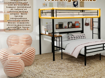 Bunk Bed With Built In Desk & Guardrail Frame