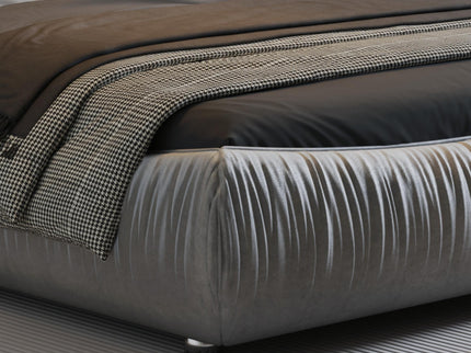 Luxury Upholstered Platform Bed With Oversized Padded Backrest And Solid Wood Frame